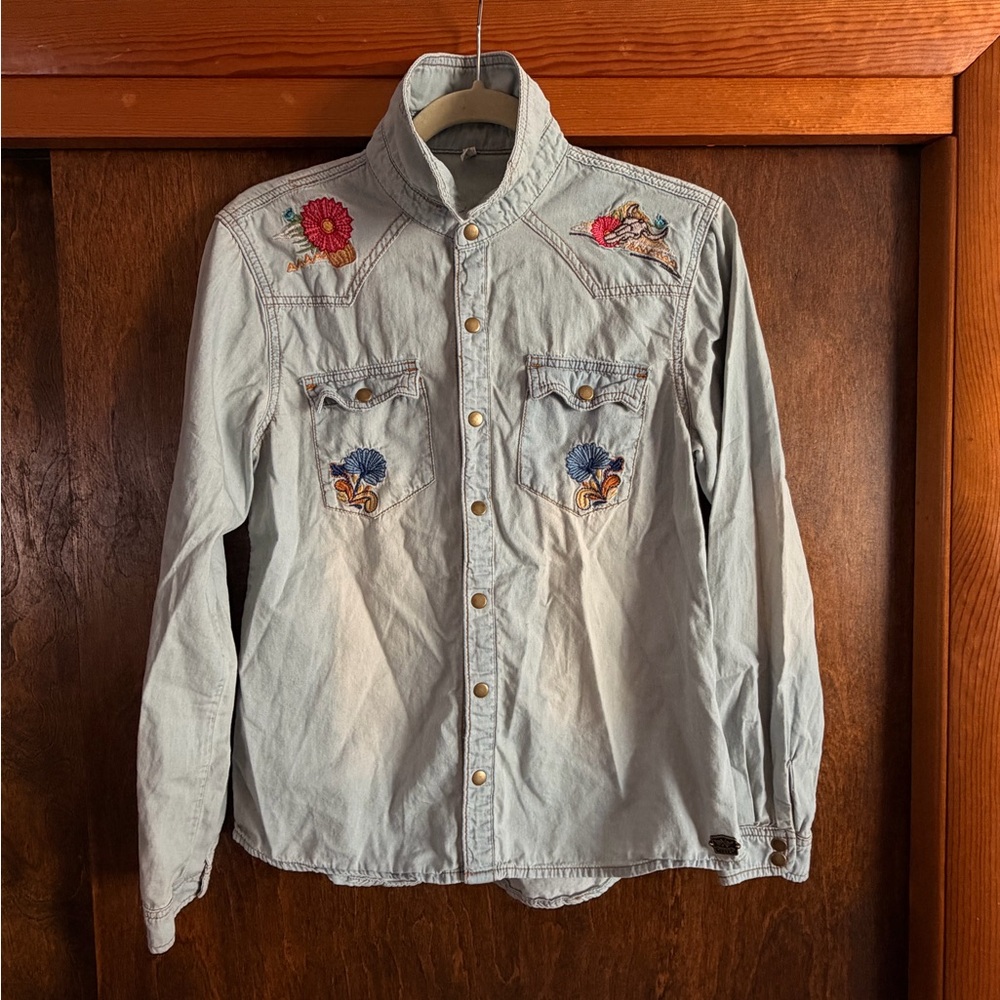 Spell Light Blue Denim with embroidery and Brass Detail